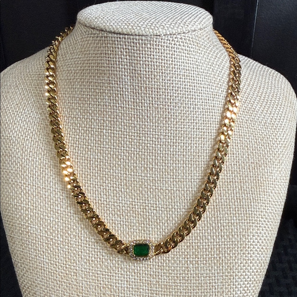 Elegant 18k Gold Plated Necklace with Green Accents